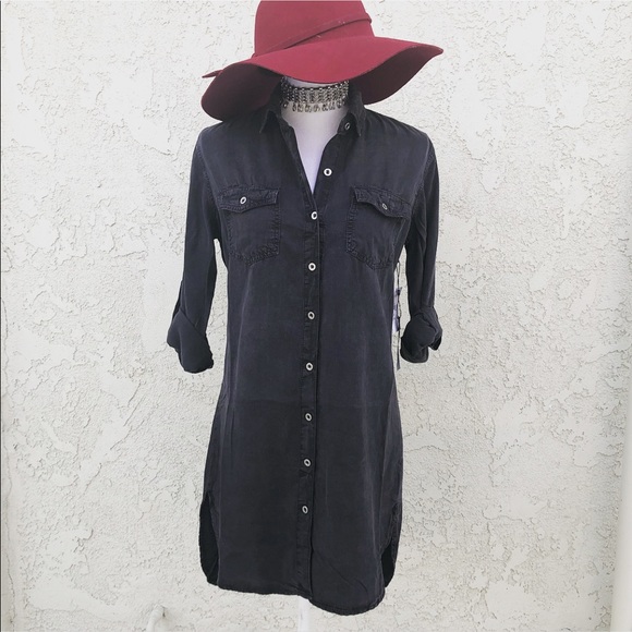 NEW ❤️ NORDSTROM Black Denim Chambray Shirt Dress - Picture 2 of 5